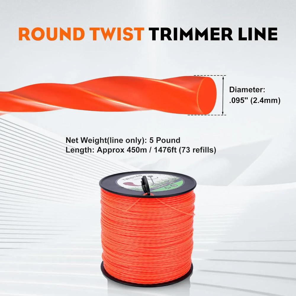 .095 5-Pound by 1889-ft Round Twist Commercial Trimmer Line in Spool Weed Eater with 2.4 mm/095-Inch Line Cutter Orange SOAK for 24H Before Using - Image 6