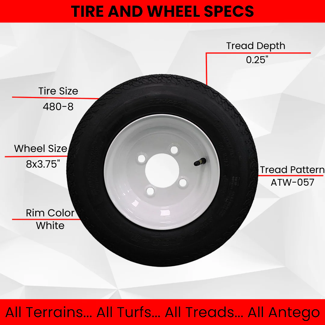 Antego Tire and Wheel (Set of 1) 4.80-8 Tire and Wheel Assemblies, White 4 Lug Trailer Tires and Wheels, 6 Ply, Load Range C
