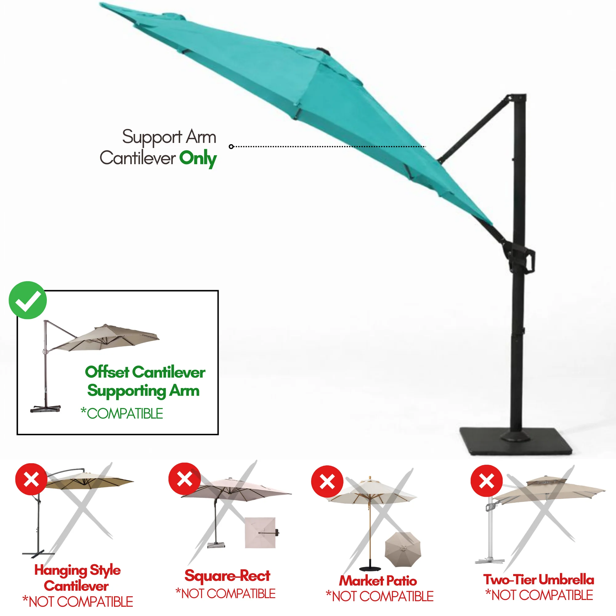 11 ft Cantilever Umbrella Replacement Canopy Supported Bar 8 Ribs Aruba Turquoise - Image 5