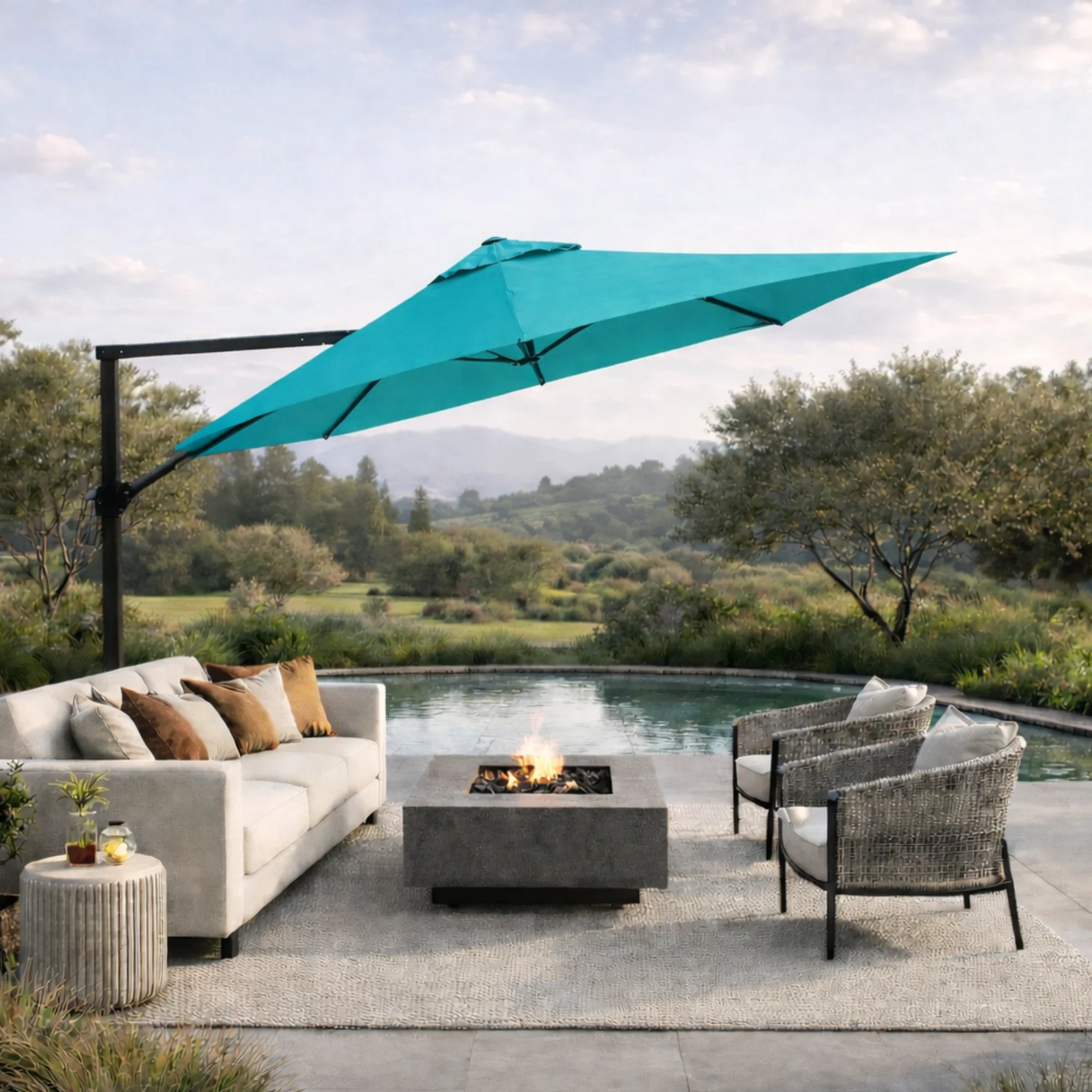 11 ft Cantilever Umbrella Replacement Canopy Supported Bar 8 Ribs Aruba Turquoise - Image 6