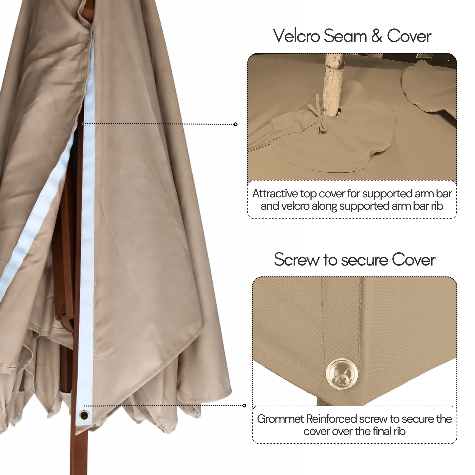 11 ft Cantilever Umbrella Replacement Canopy Supported Bar 8 Ribs Taupe - Image 6