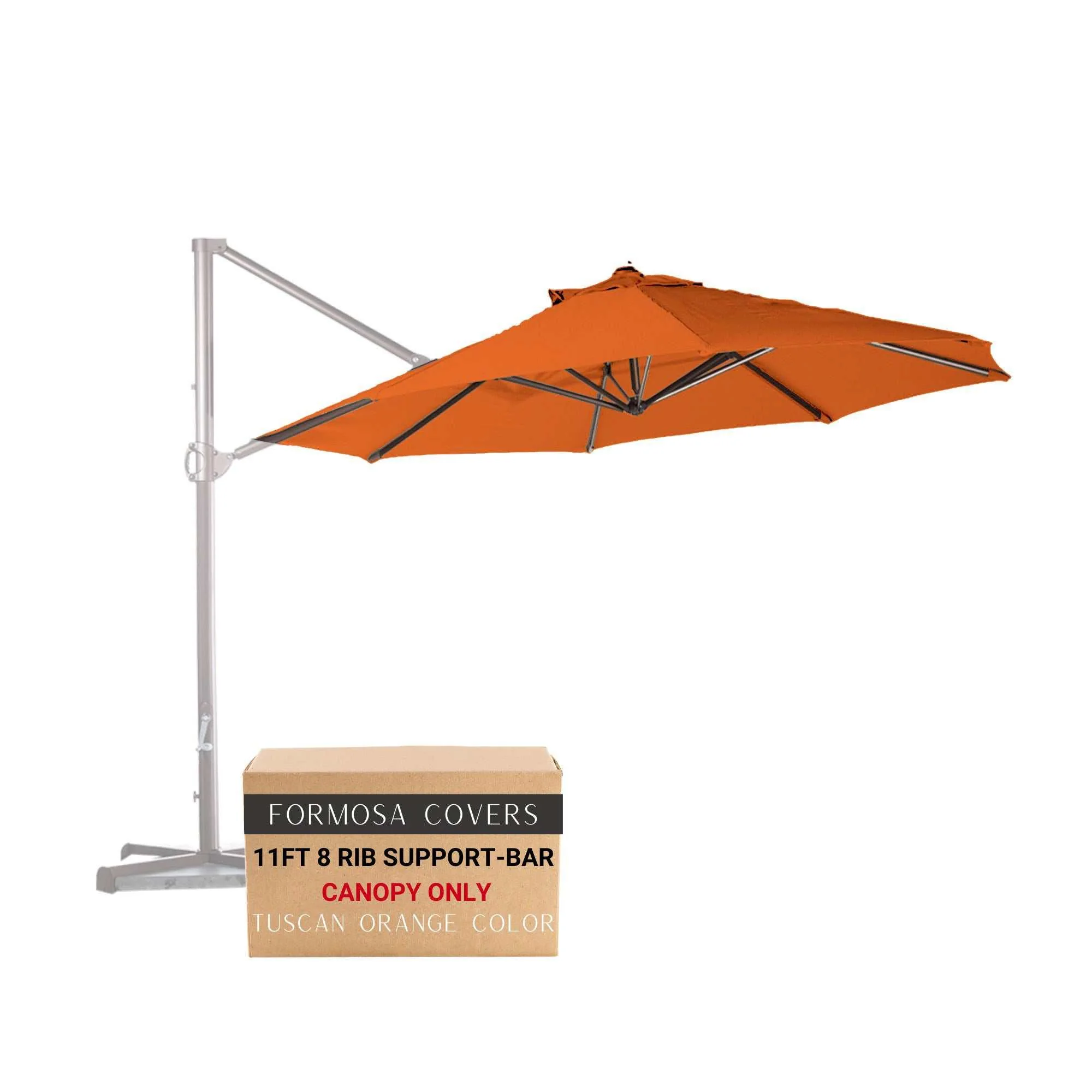 11 ft Cantilever Umbrella Replacement Canopy Supported Bar 8 Ribs Tuscan Orange