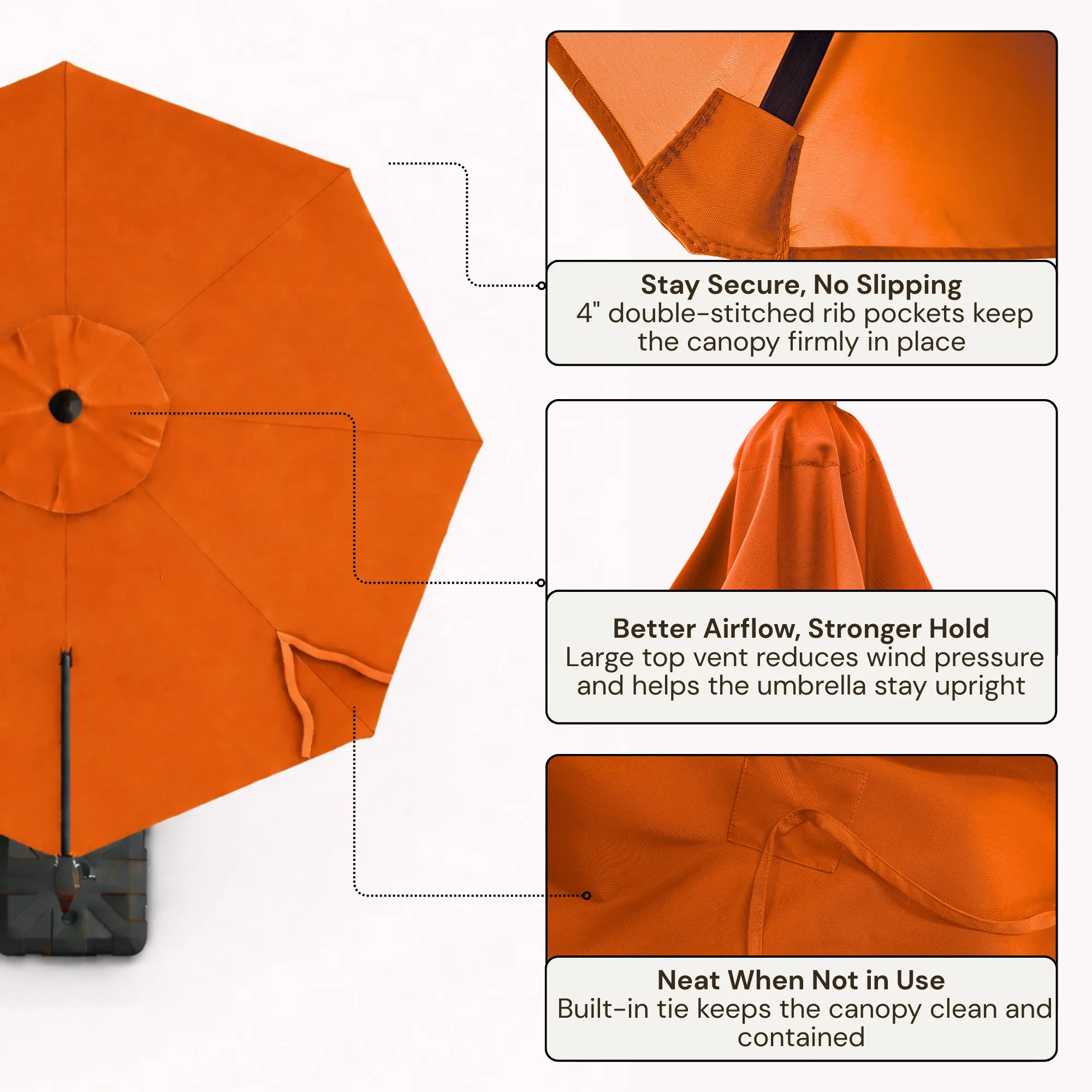 11 ft Cantilever Umbrella Replacement Canopy Supported Bar 8 Ribs Tuscan Orange - Image 3