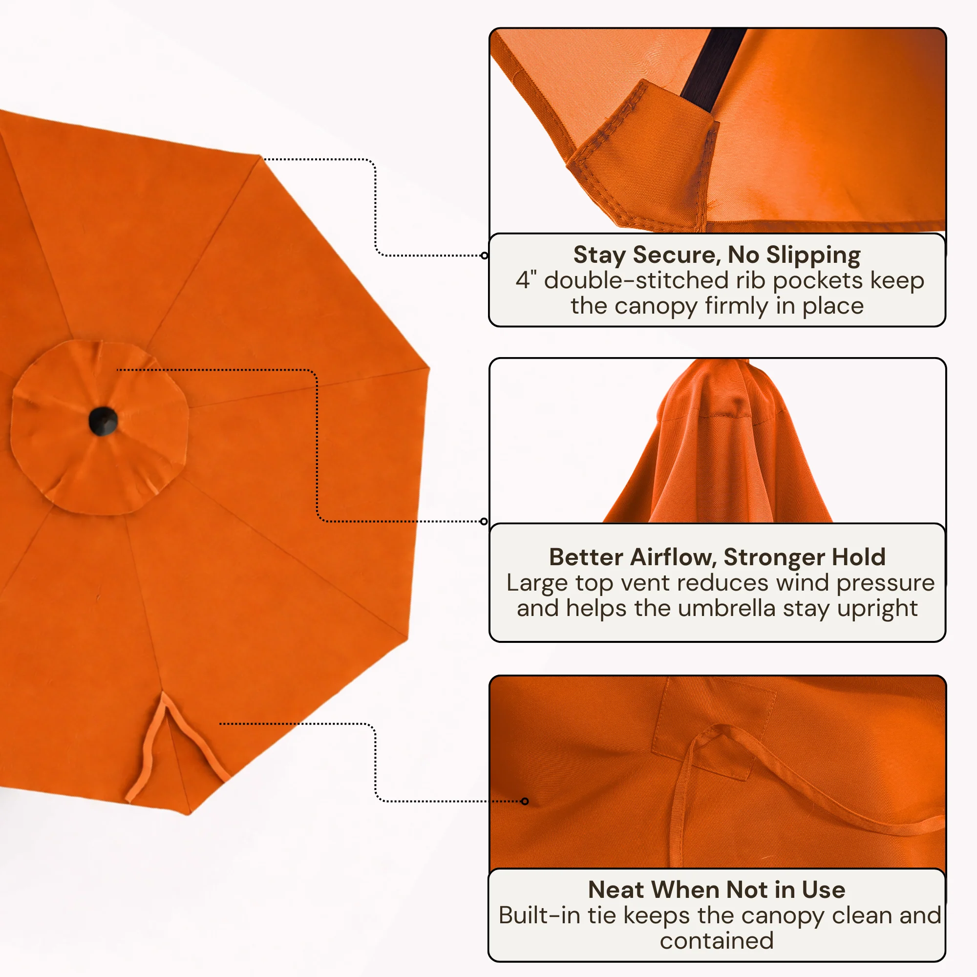 11ft Cantilever Hanging Umbrella 8 Rib Replacement Canopy Tuscan Orange - Image 3