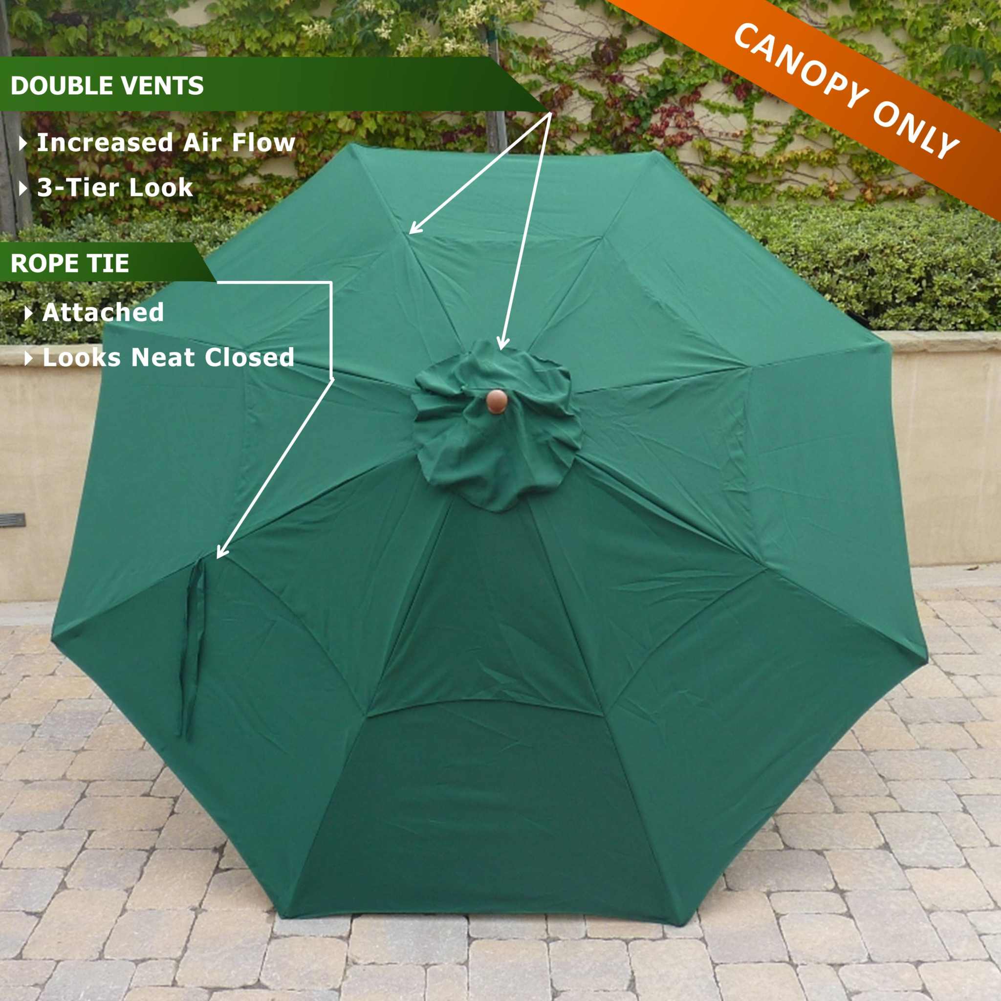 11ft Market Patio Umbrella Double-Vented 8 Rib Replacement Canopy Hunter Green - Image 2