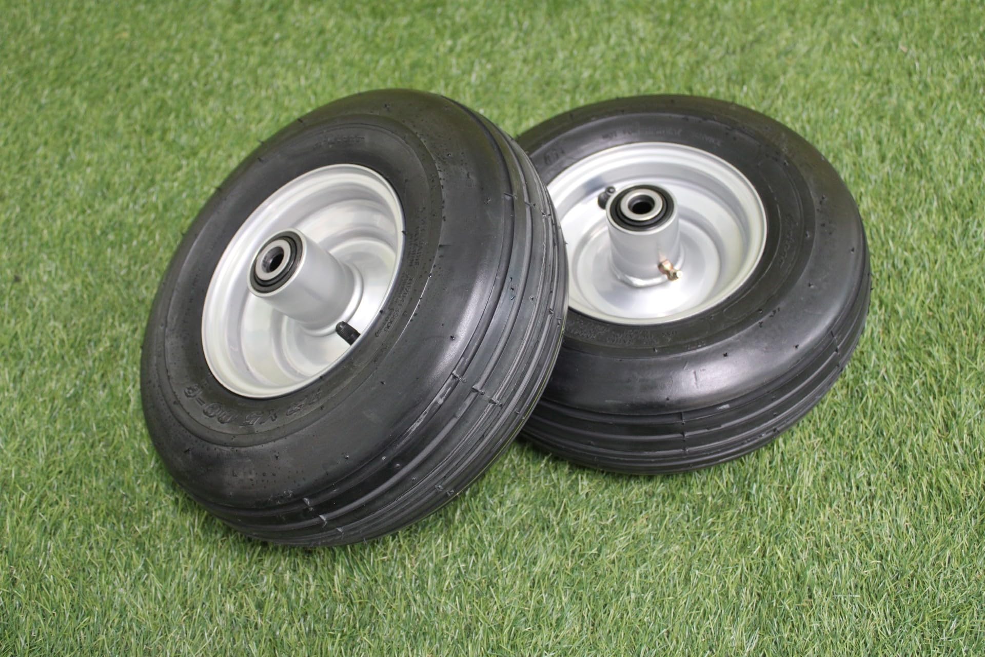 13x5.00-6 4 Ply Ribbed Tire with 6x3.25 Hustler Chrome Silver Wheel Assy (Set of 2) - Image 3