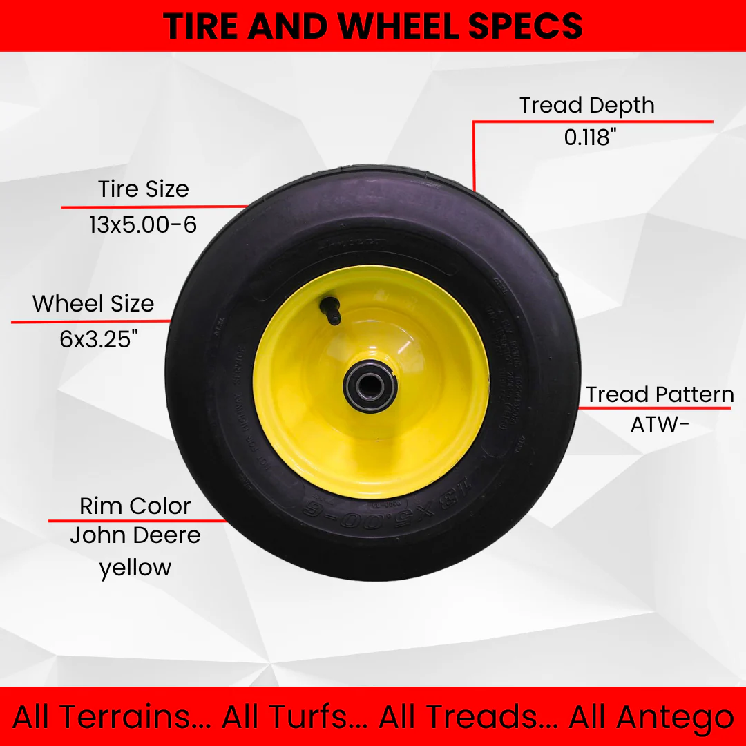 13x5.00-6 4 Ply Tires & 6x3.25 John Deere Wheels for Lawn & Garden Mower Turf Tires (Set of 4)