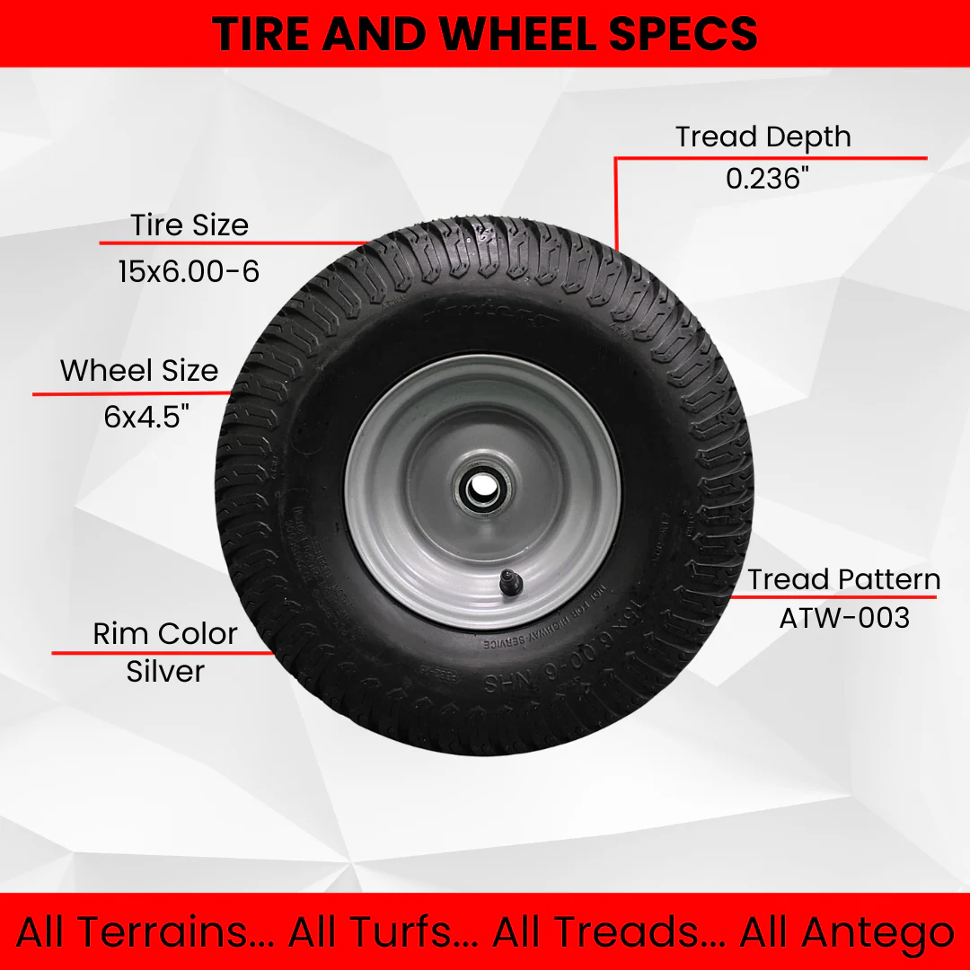 Antego Tire & Wheel (Set of 2) 15x6.00-6 Tire and Wheel Assemblies, ATW-003, 4 Ply Turf Tires, .75" Precision Ball Bearings, Poulan/Husqvarna Mower Front Tires, and Honda Lawn Mower Tires 15x6.00-6 - Image 5