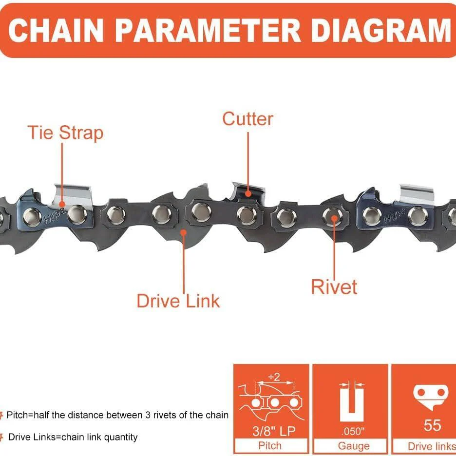 16 Inch Chain 3/8 LP .050 Gauge 55 DL For Sthil MS170 MS180 MS210 MS230 MS250 Chainsaw Replace 91PX055G S55 - Image 5