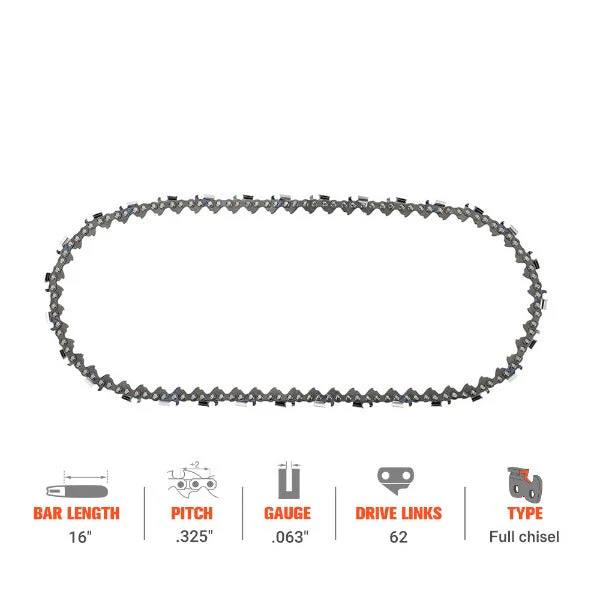 16 Inch Full chisel Chain .325 .063 62 DL For Stihl MS250 MS210 MS230 MS230C MS250C 012 021 025 Gas Chainsaw - Low kickback - Image 6