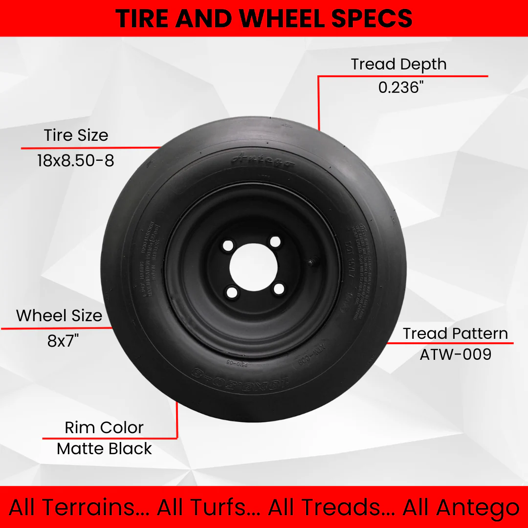 Single 18x8.50-8 Matte Black Tire Assembly