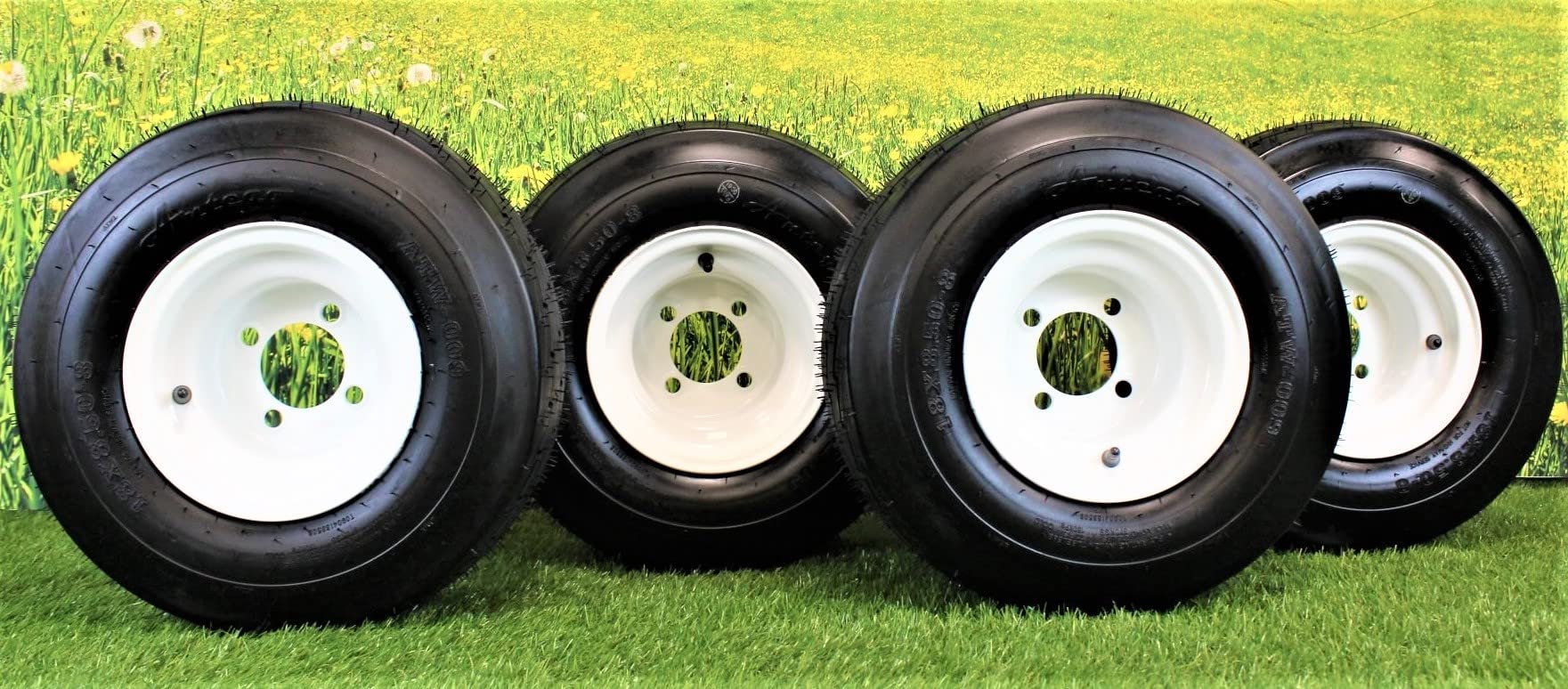 Set of Four 18x8.50-8 White Wheel Assemblies - Image 4
