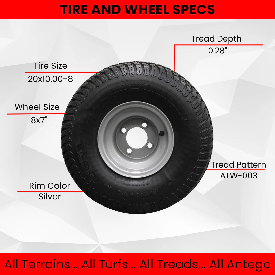 20x10.00-8  4 Ply Turf Tires with 8x7 Wheels  Lawn & Garden Mower and Golf Cart (Set of 4) - Image 6