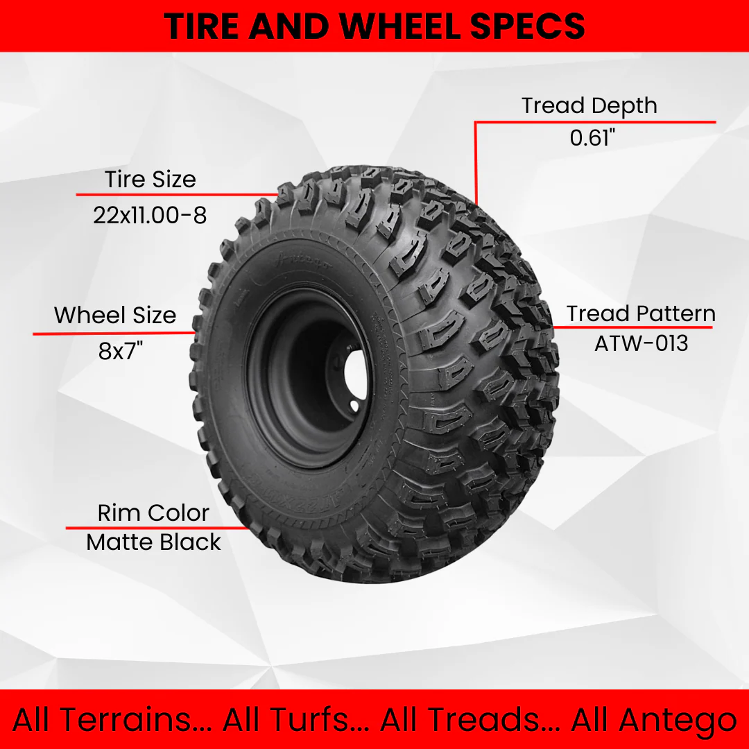 22x11.00-8 with 8x7 Matte Black Wheels for Golf Cart (Set of 4)