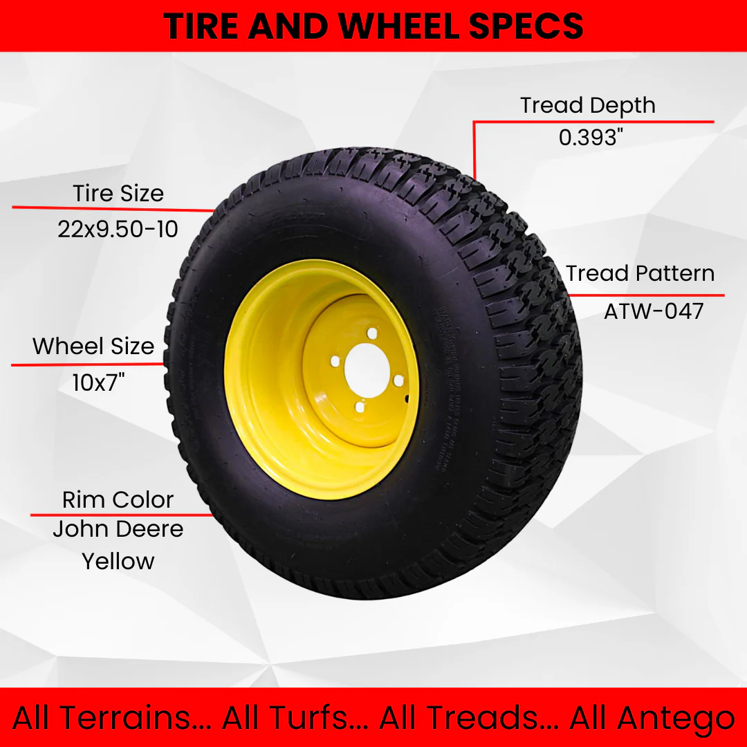 22x9.50-10 Turf Tire and 10x7 Wheel Assembly for Lawn & Garden Mower (Set of 4)