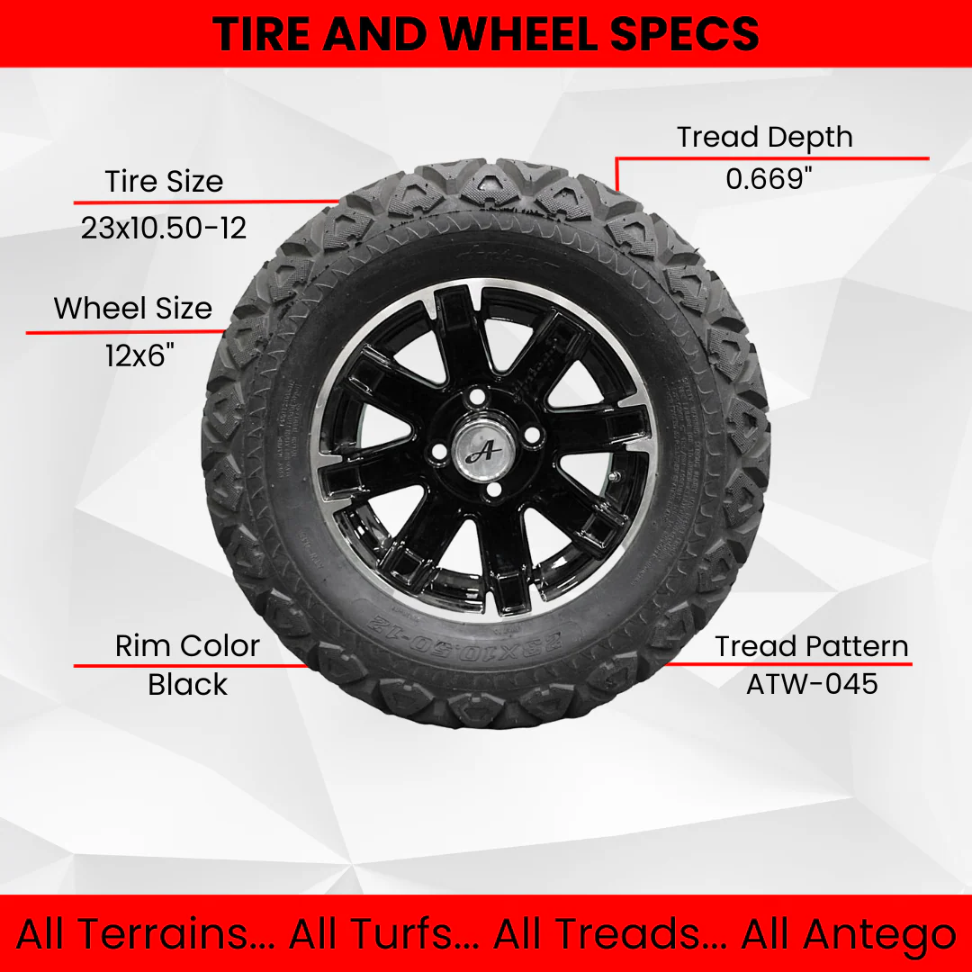 23x10.50-12 with 12x6 Black Aluminum Wheels for Golf/ATV/UTV (Qty: 1 Tire/Wheel Assembly)