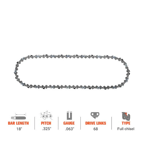 3-Pack 18 Inch Full Chisel MS250 Chain .325 Pitch .063 Guage 68 DL For Stihl MS 250 MS251C MS230 MS210 MS231 MS251 Chainsaw # 22LPX068G - Image 3
