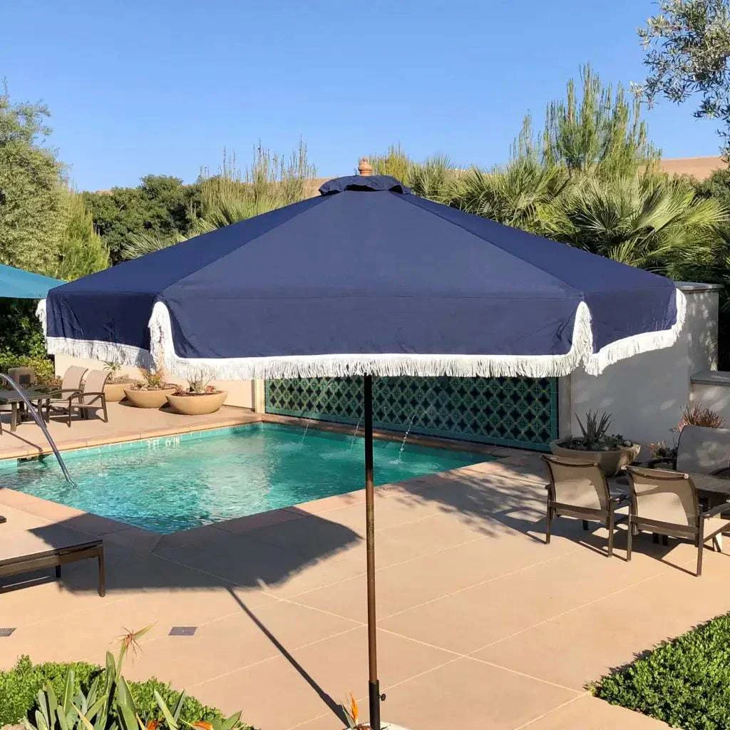9ft 6 Ribs Replacement Umbrella Canopy w/Fringed Valance in Navy Olefin (Canopy Only) - Image 4