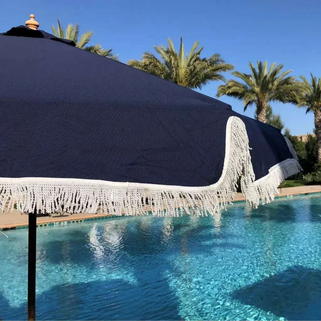 9ft 6 Ribs Replacement Umbrella Canopy w/Fringed Valance in Navy Olefin (Canopy Only) - Image 5