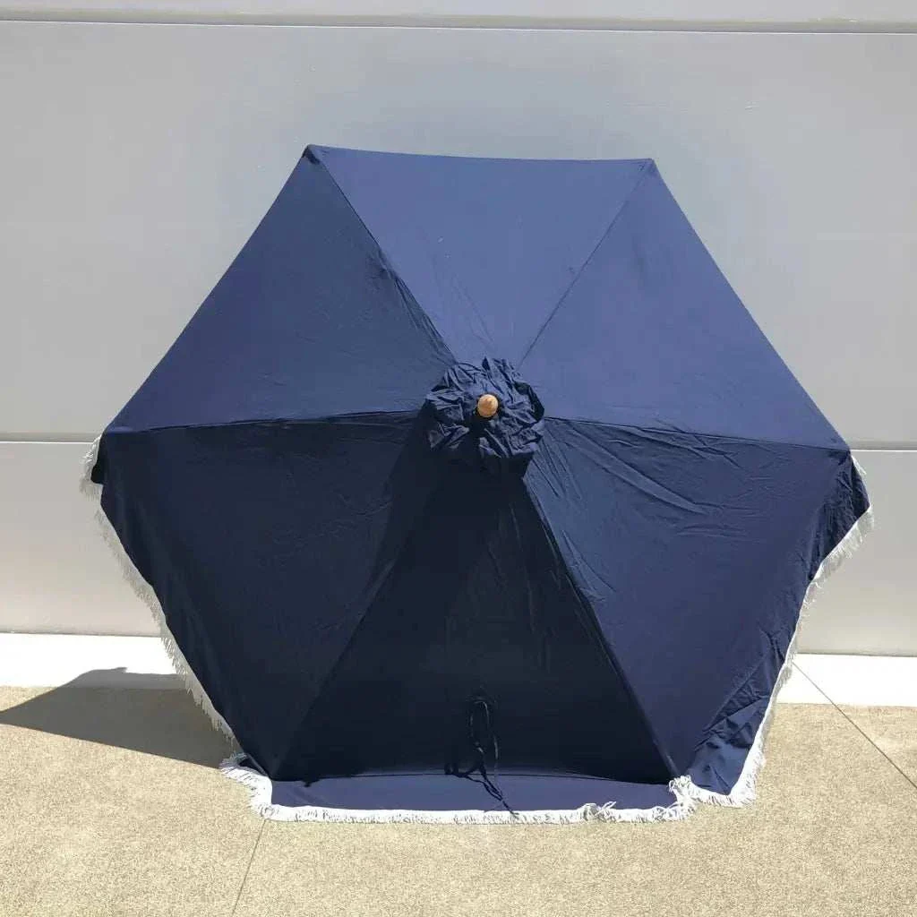 9ft 6 Ribs Replacement Umbrella Canopy w/Fringed Valance in Navy Olefin (Canopy Only) - Image 6