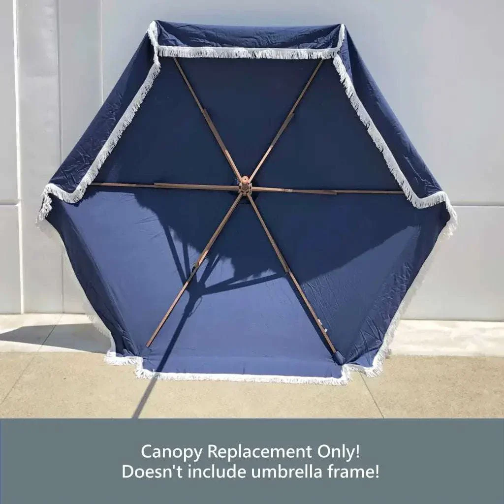 9ft 6 Ribs Replacement Umbrella Canopy w/Fringed Valance in Navy Olefin (Canopy Only) - Image 7