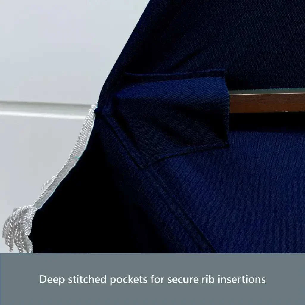 9ft 6 Ribs Replacement Umbrella Canopy w/Fringed Valance in Navy Olefin (Canopy Only) - Image 8