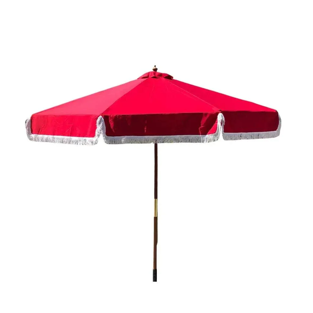 9ft 6 Ribs Replacement Umbrella Canopy w/Fringed Valance in Red (Canopy Only)