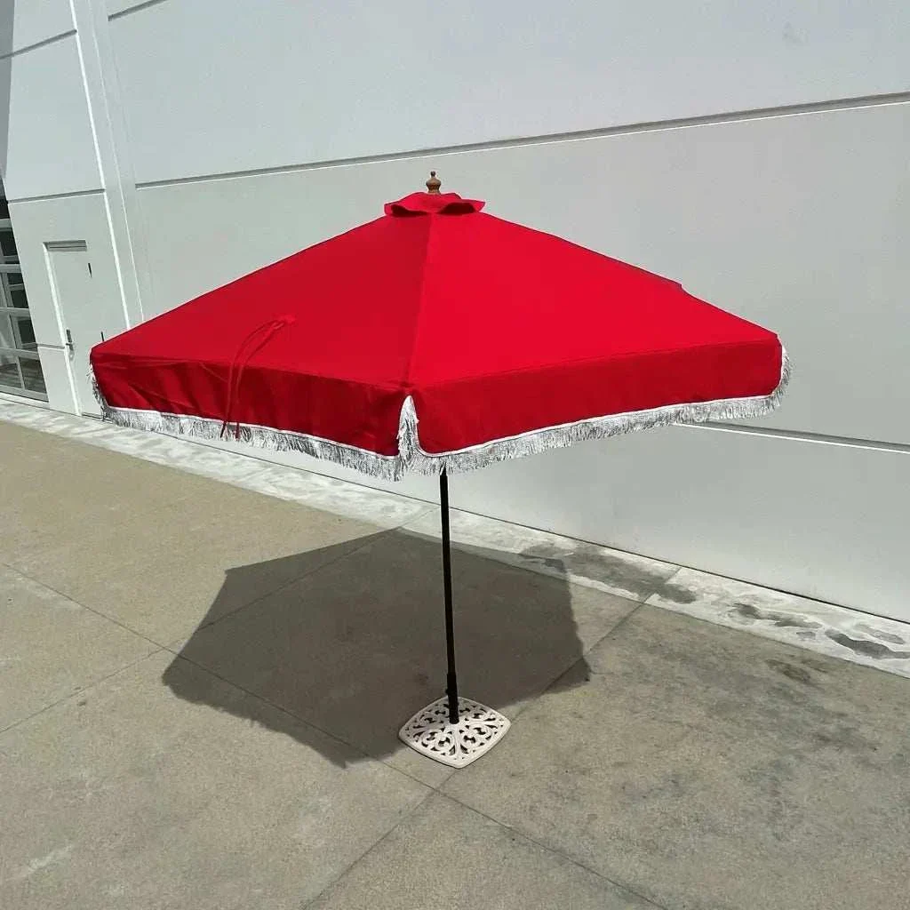 9ft 6 Ribs Replacement Umbrella Canopy w/Fringed Valance in Red (Canopy Only) - Image 11