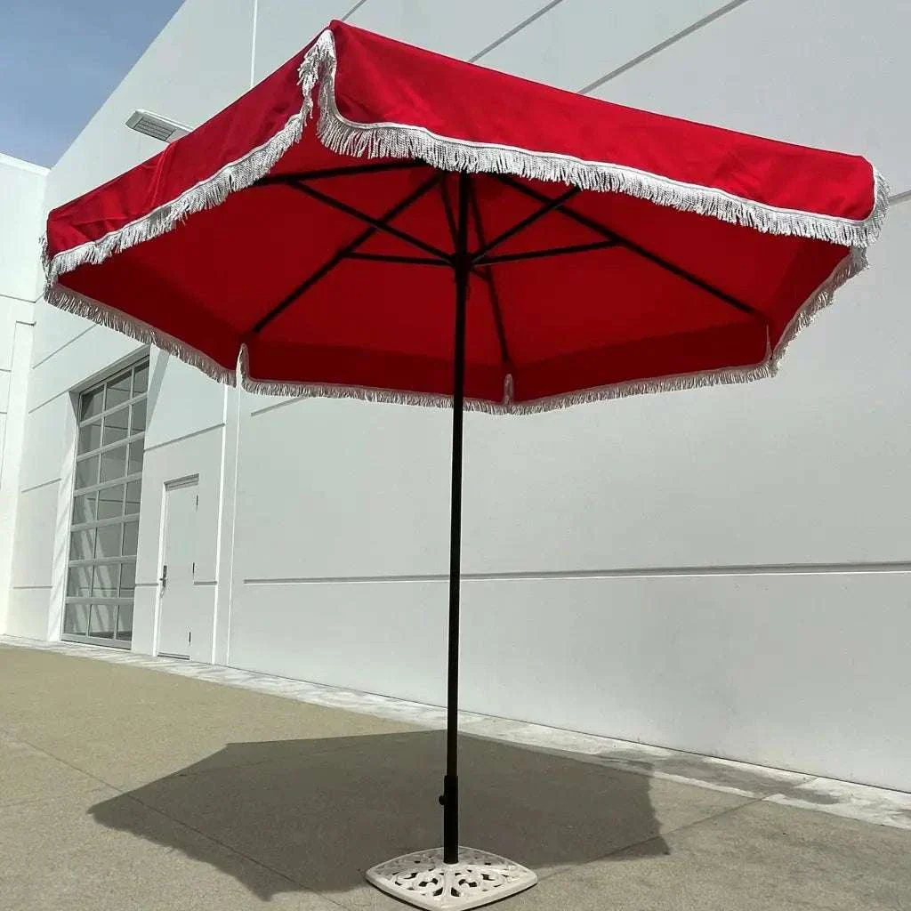 9ft 6 Ribs Replacement Umbrella Canopy w/Fringed Valance in Red (Canopy Only) - Image 12