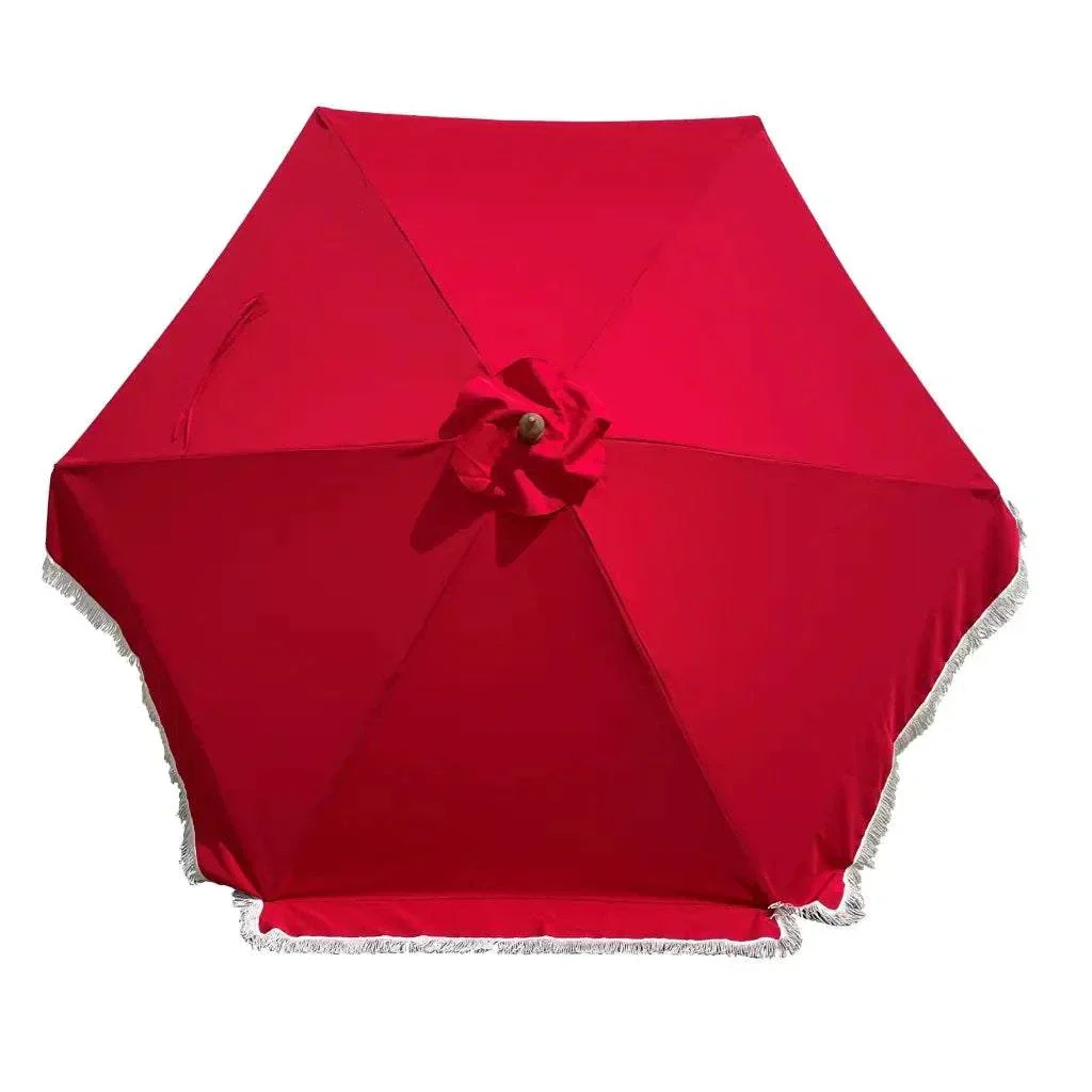 9ft 6 Ribs Replacement Umbrella Canopy w/Fringed Valance in Red (Canopy Only) - Image 2
