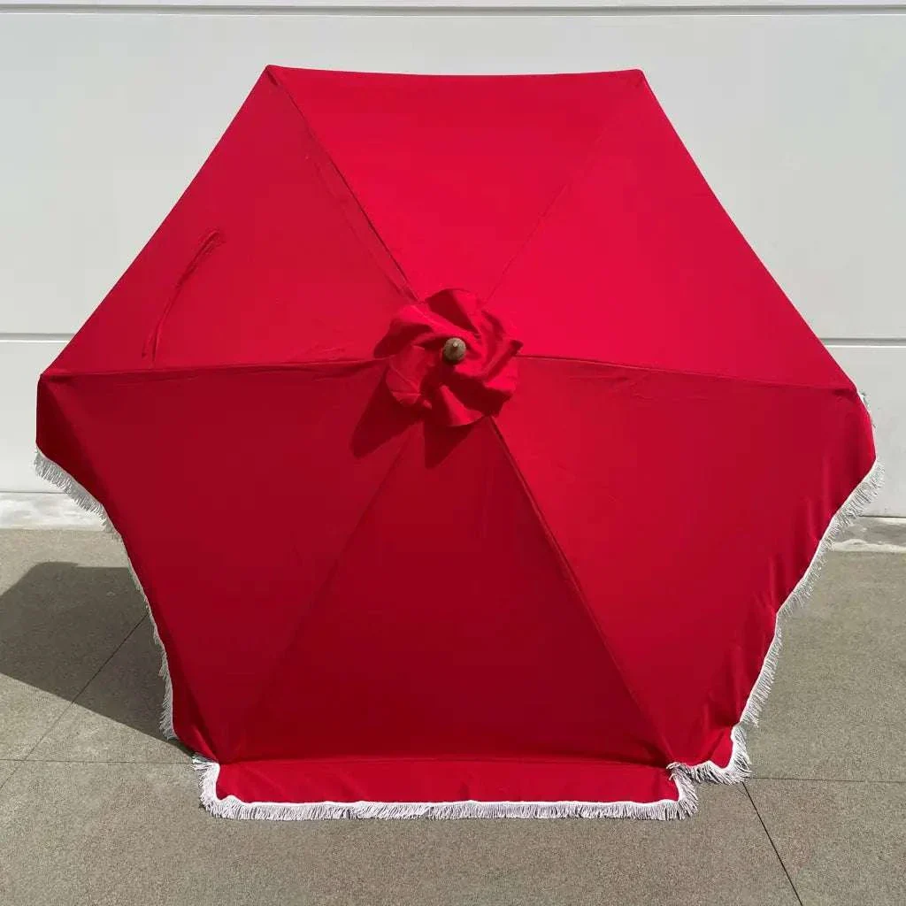 9ft 6 Ribs Replacement Umbrella Canopy w/Fringed Valance in Red (Canopy Only) - Image 6