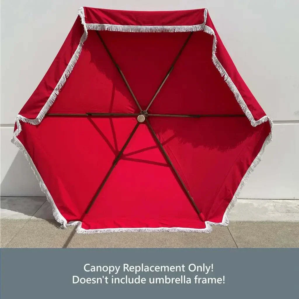 9ft 6 Ribs Replacement Umbrella Canopy w/Fringed Valance in Red (Canopy Only) - Image 7