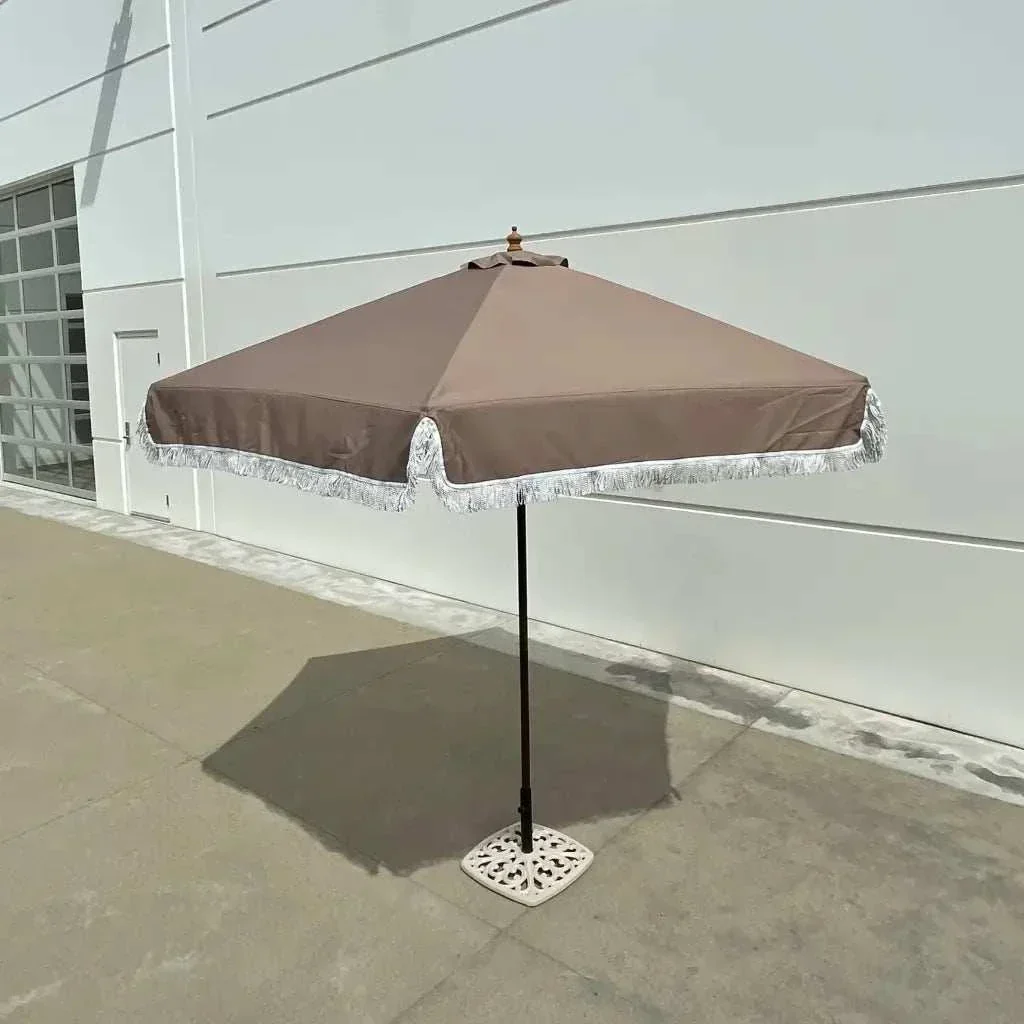 9ft 6 Ribs Replacement Umbrella Canopy w/Fringed Valance in Taupe (Canopy Only) - Image 12