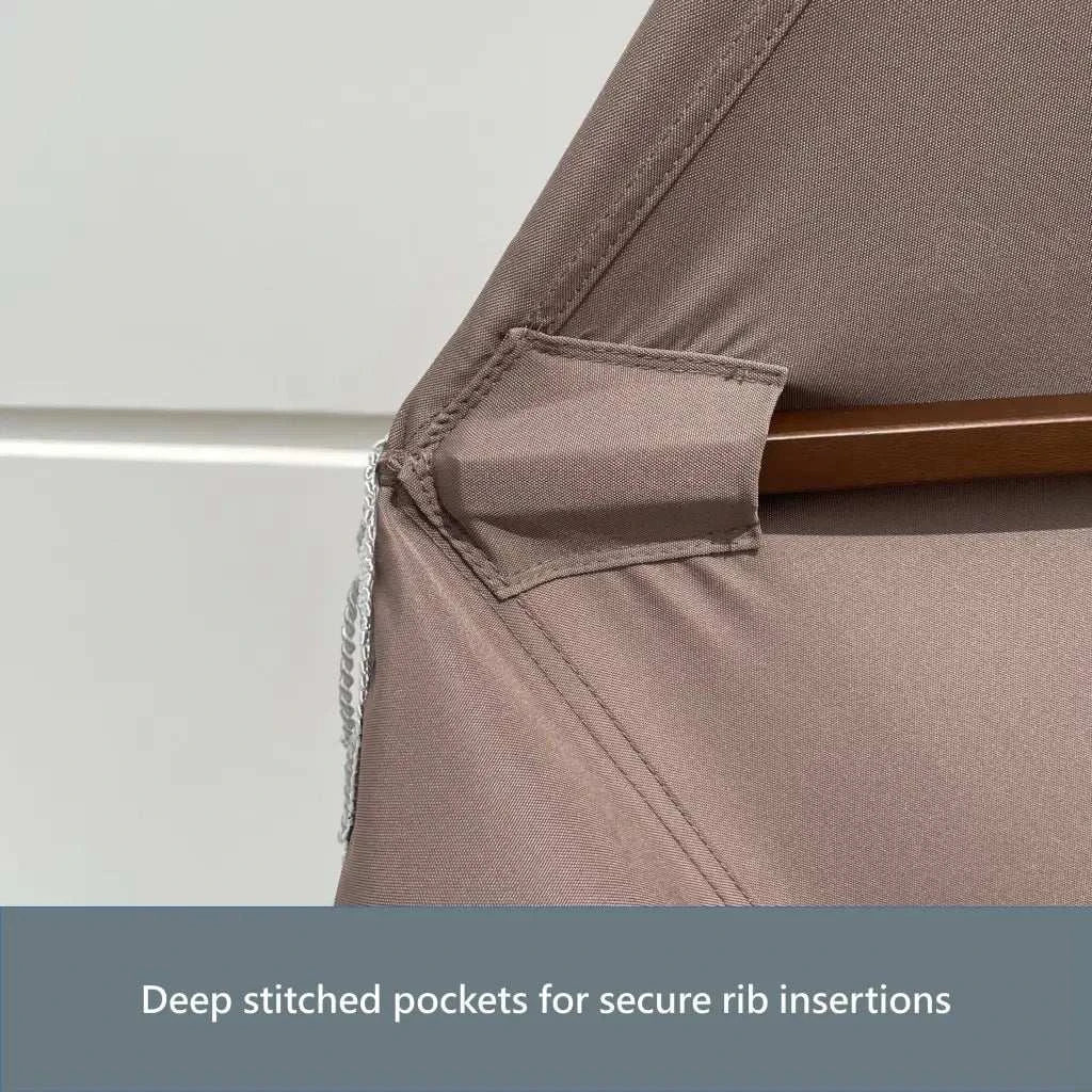 9ft 6 Ribs Replacement Umbrella Canopy w/Fringed Valance in Taupe (Canopy Only) - Image 8
