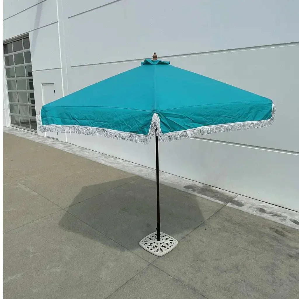 9ft 6 Ribs Replacement Umbrella Canopy w/Fringed Valance in Turquoise (Canopy Only) - Image 13