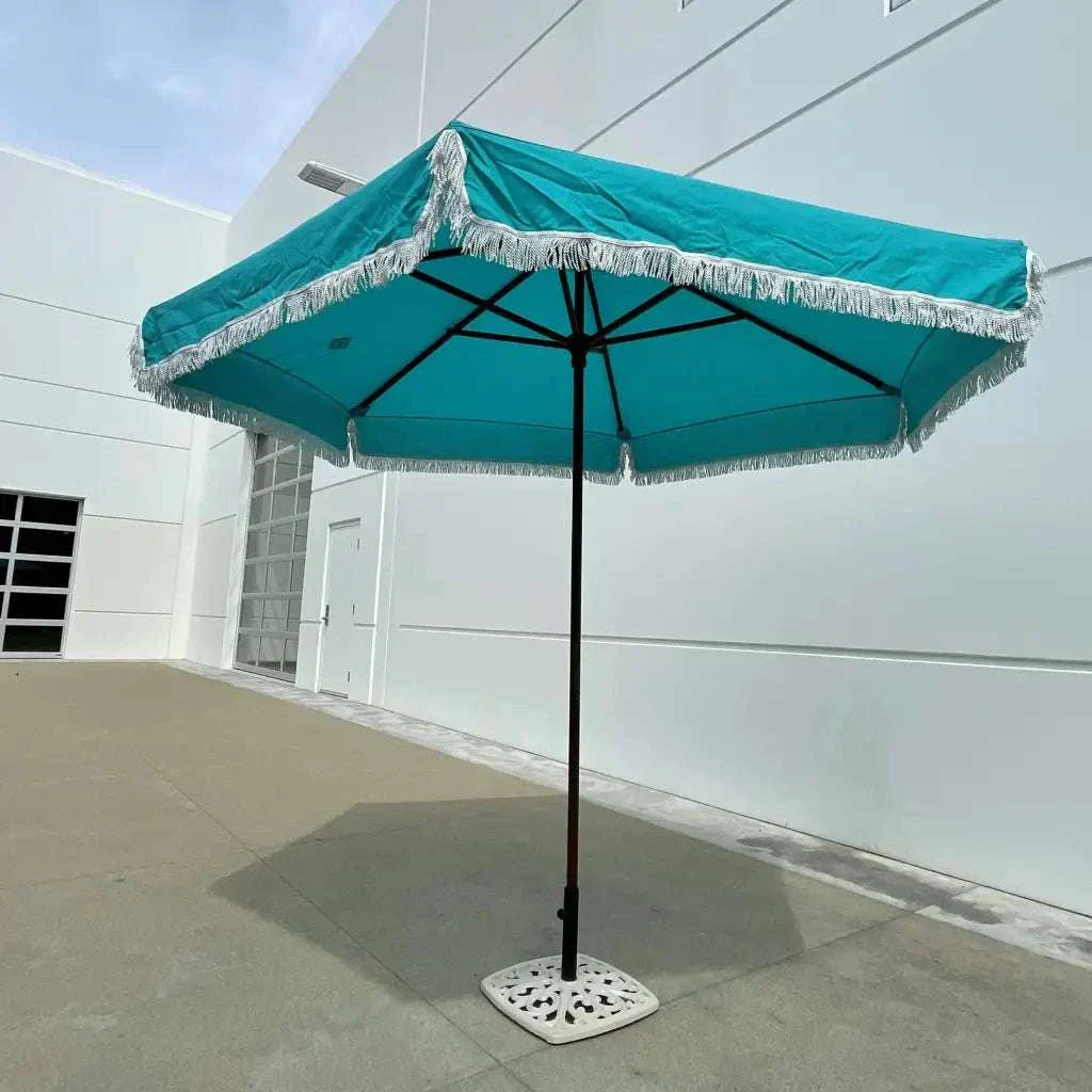 9ft 6 Ribs Replacement Umbrella Canopy w/Fringed Valance in Turquoise (Canopy Only) - Image 14