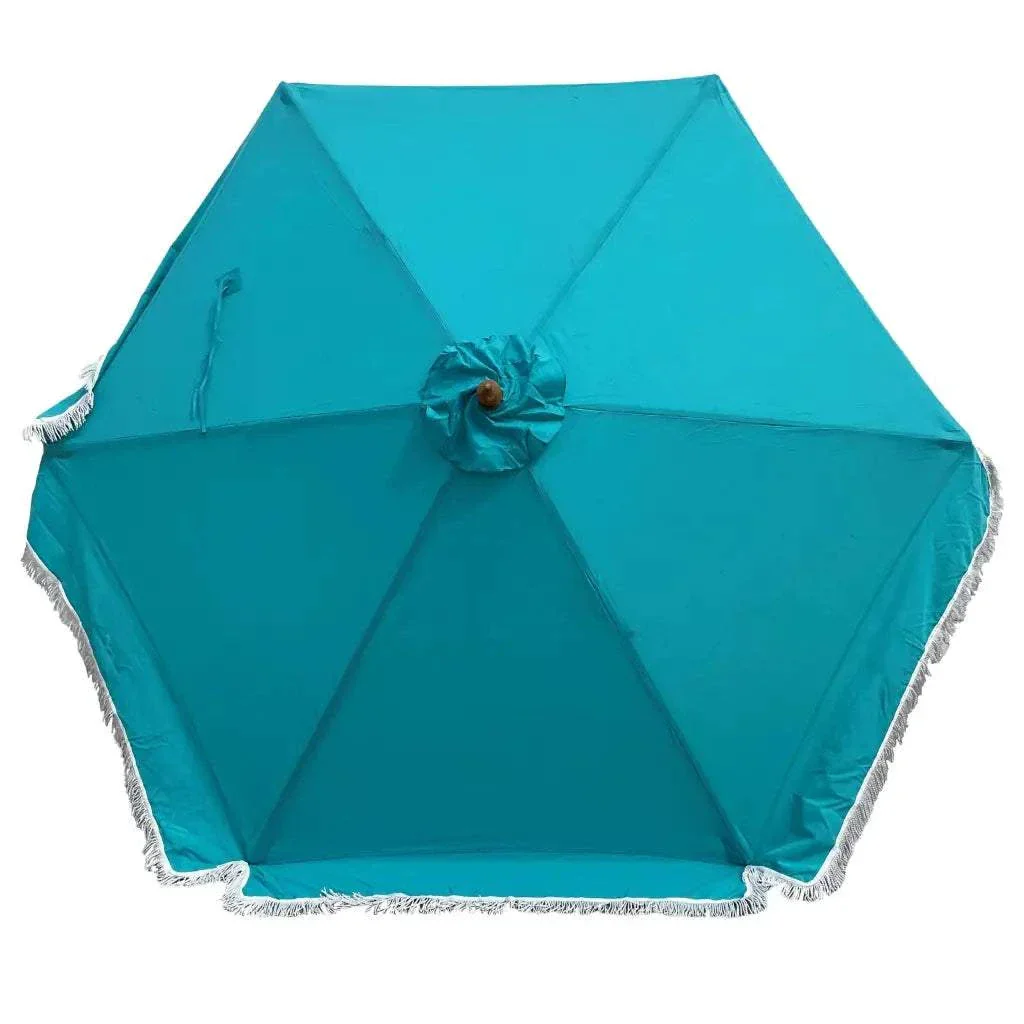 9ft 6 Ribs Replacement Umbrella Canopy w/Fringed Valance in Turquoise (Canopy Only) - Image 2