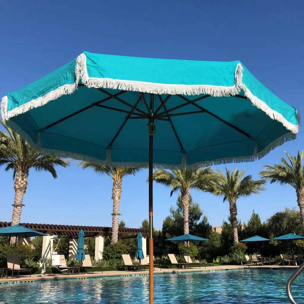 9ft 6 Ribs Replacement Umbrella Canopy w/Fringed Valance in Turquoise (Canopy Only) - Image 5