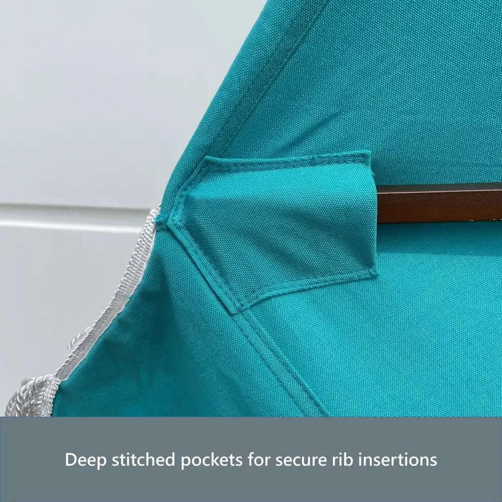 9ft 6 Ribs Replacement Umbrella Canopy w/Fringed Valance in Turquoise (Canopy Only) - Image 9