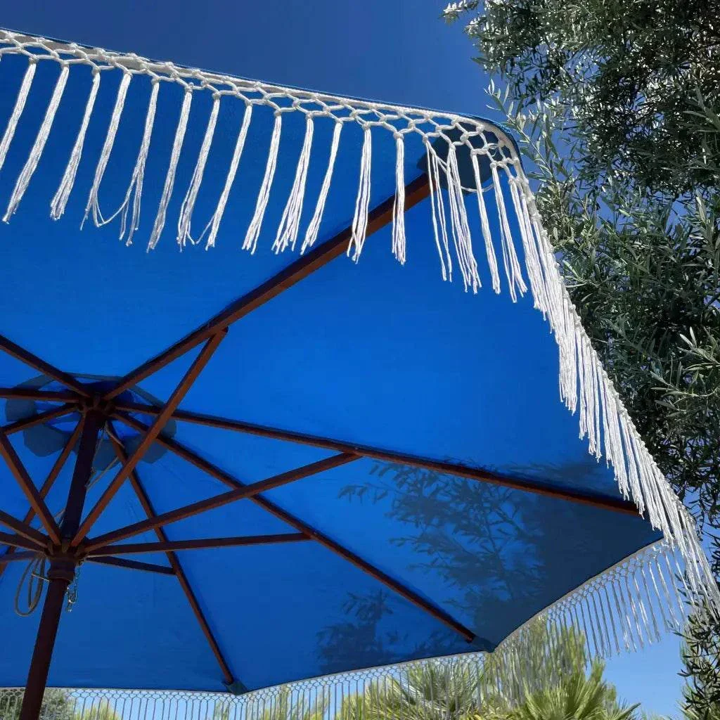 9ft 6 Ribs Replacement Umbrella Canopy w/ Tassels in Capri Blue Olefin (Canopy Only) - Image 2