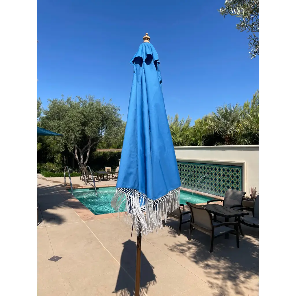9ft 6 Ribs Replacement Umbrella Canopy w/ Tassels in Capri Blue Olefin (Canopy Only) - Image 3