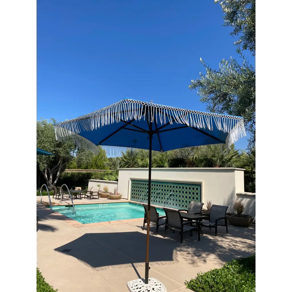 9ft 6 Ribs Replacement Umbrella Canopy w/ Tassels in Capri Blue Olefin (Canopy Only) - Image 4