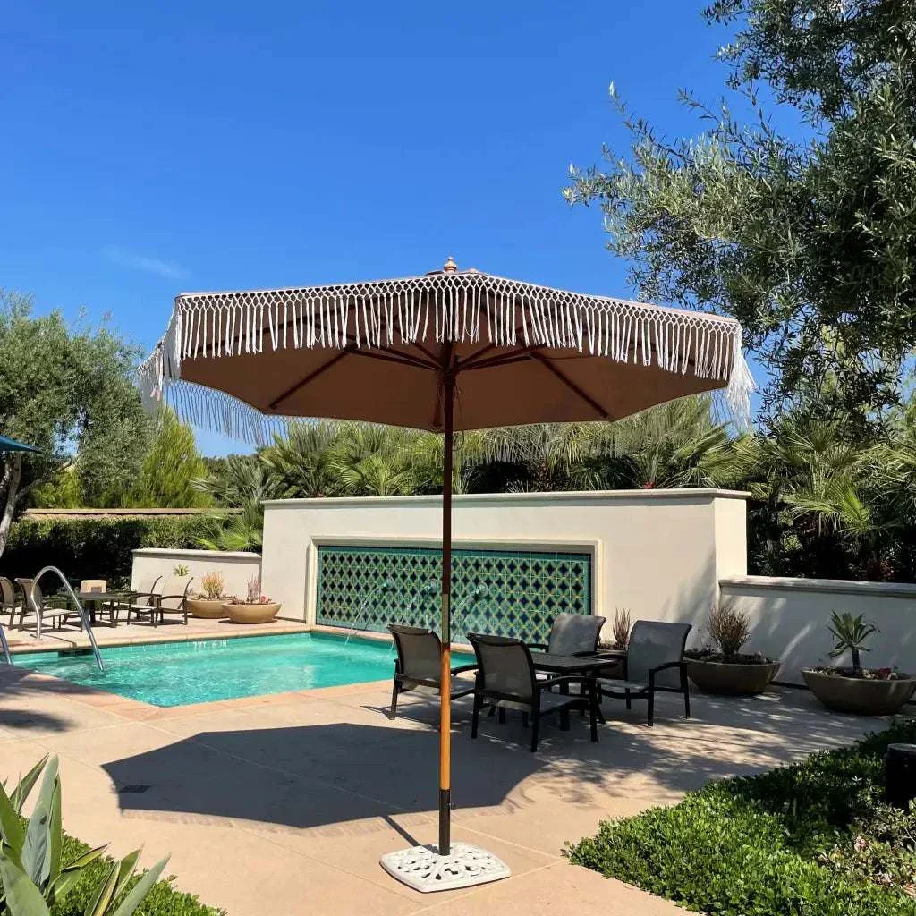 9ft 6 Ribs Replacement Umbrella Canopy w/ Tassels in Taupe (Canopy Only) - Image 2