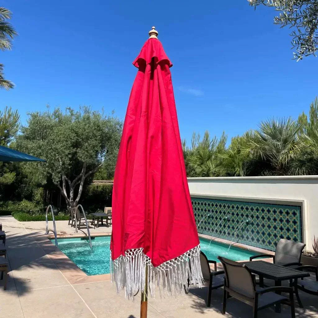 9ft 8 Ribs Replacement Umbrella Canopy w/ Tassels in Red (Canopy Only) - Image 4