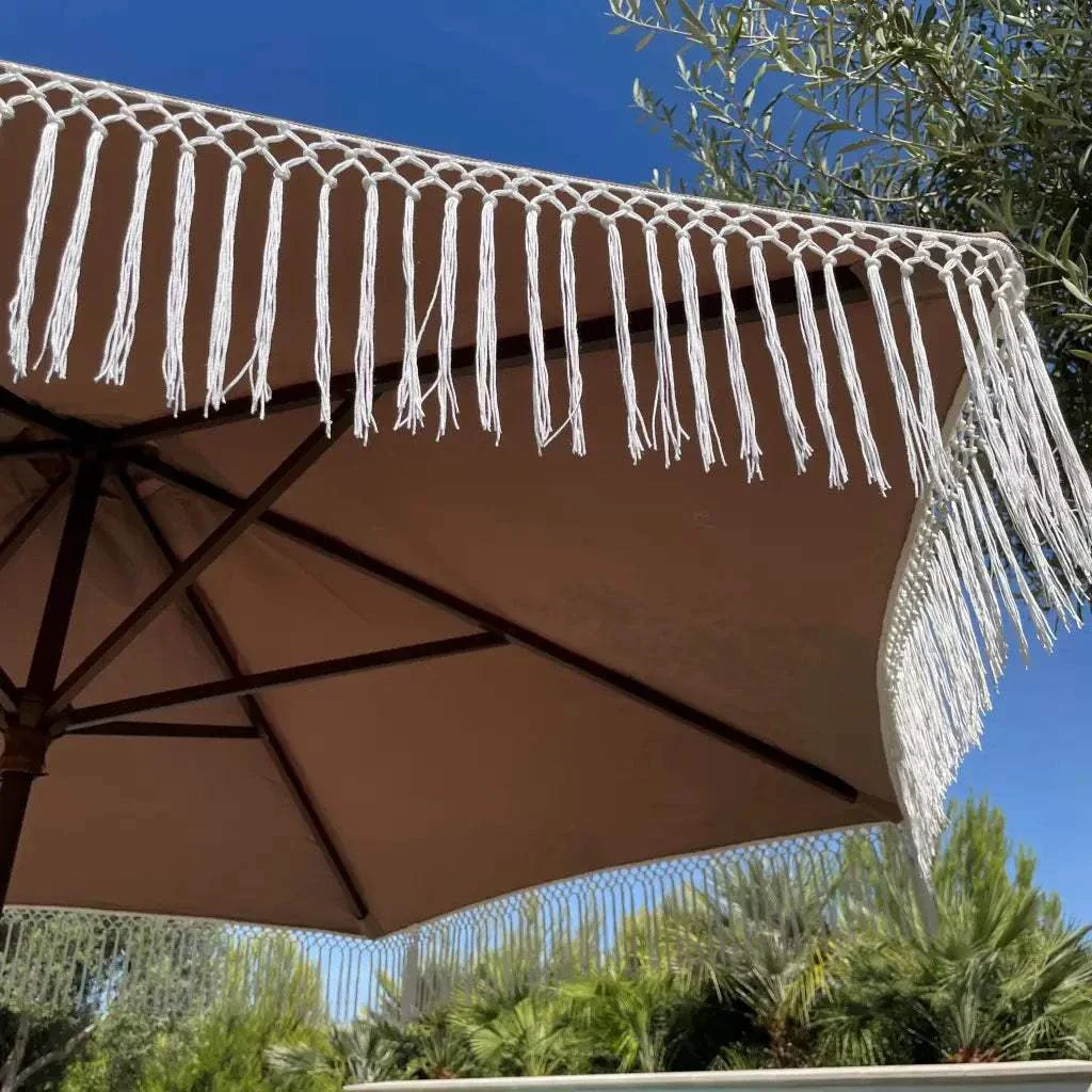 9ft 8 Ribs Replacement Umbrella Canopy w/ Tassels in Taupe (Canopy Only) - Image 3