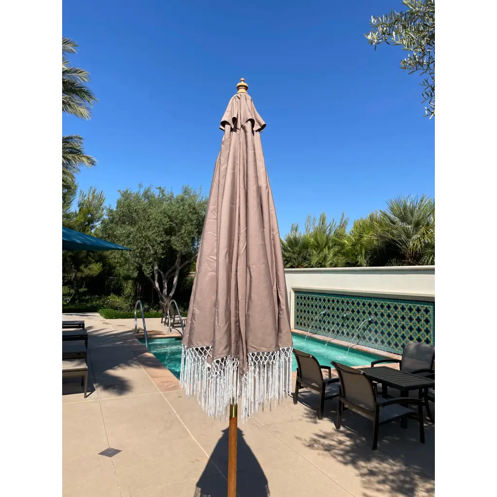 9ft 8 Ribs Replacement Umbrella Canopy w/ Tassels in Taupe (Canopy Only) - Image 4