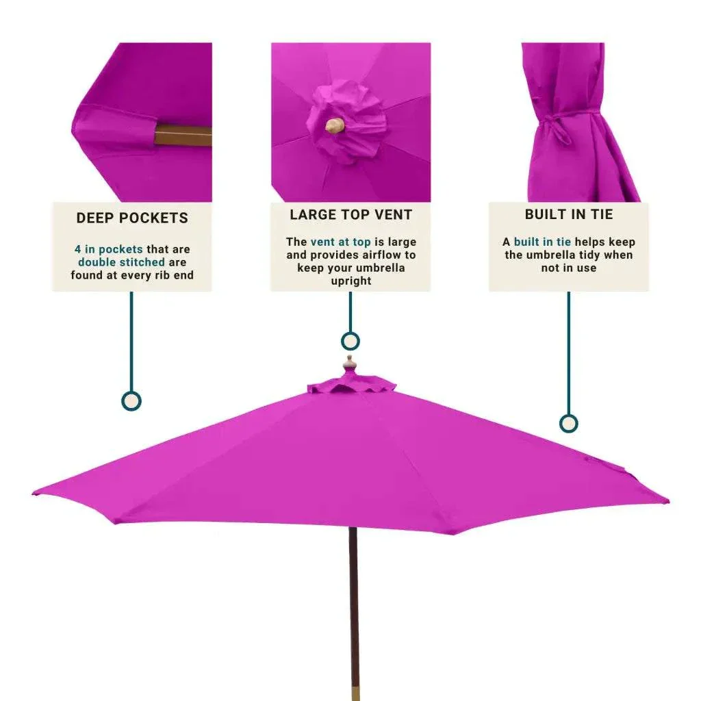9ft Market Patio Umbrella 6 Rib Replacement Canopy Fuchsia - Image 5