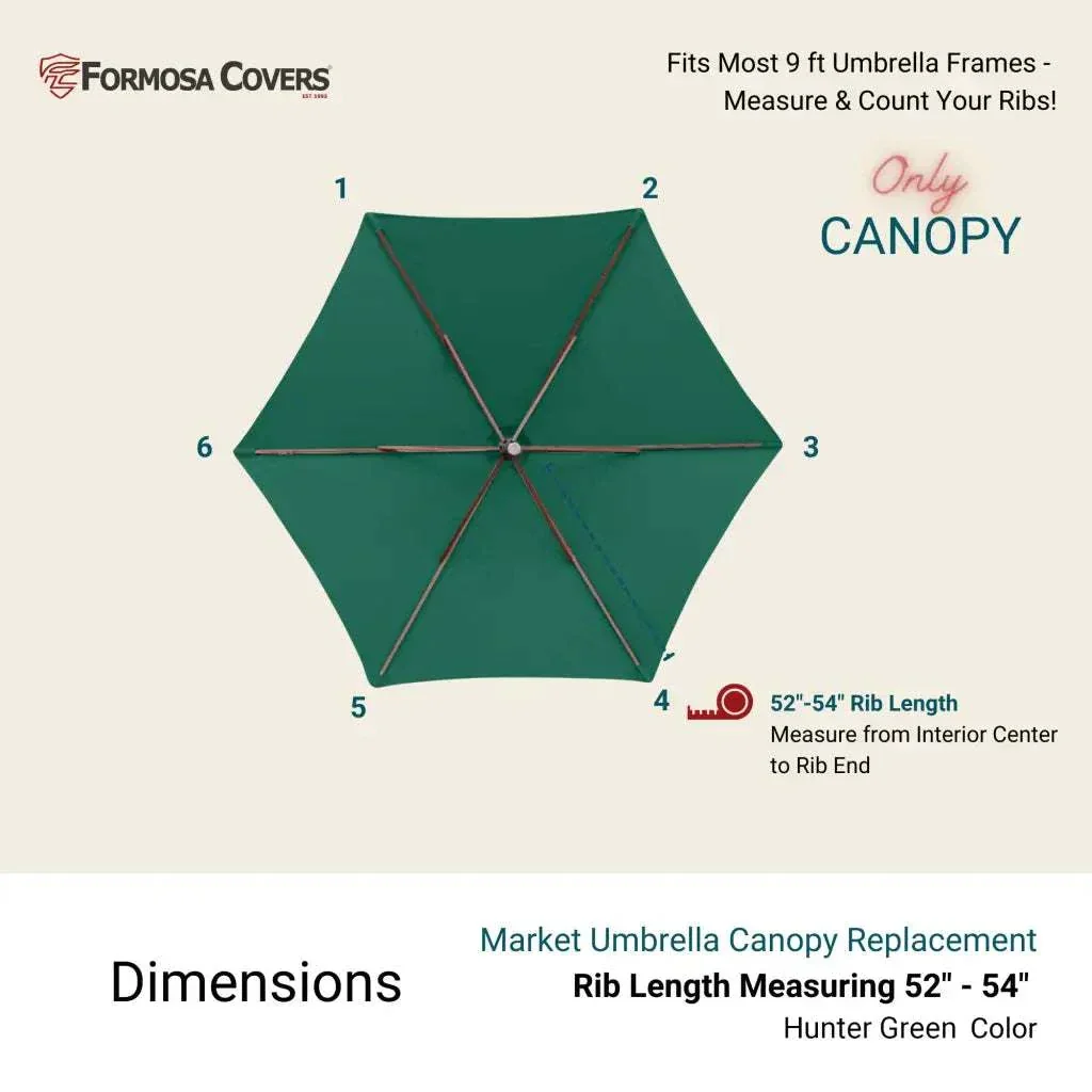 9ft Market Patio Umbrella 6 Rib Replacement Canopy Hunter Green - Image 4