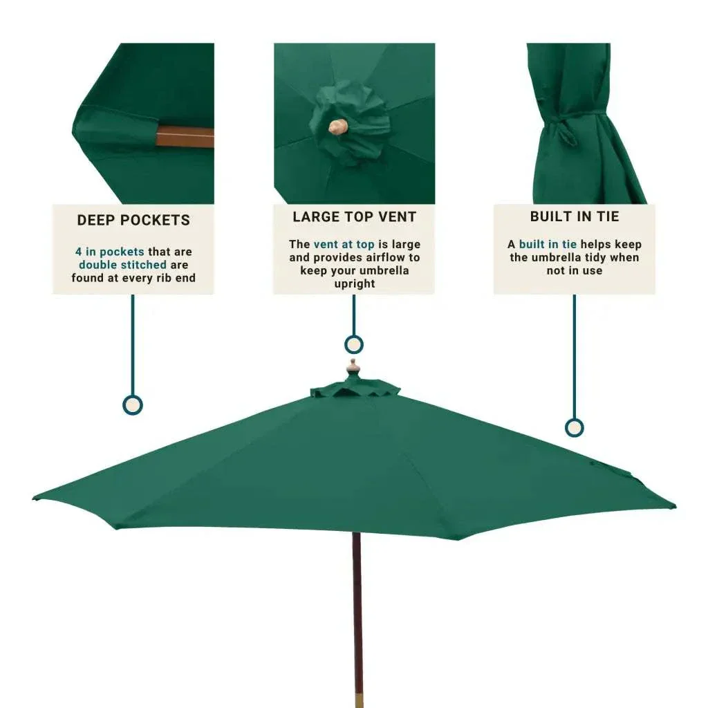 9ft Market Patio Umbrella 6 Rib Replacement Canopy Hunter Green - Image 5