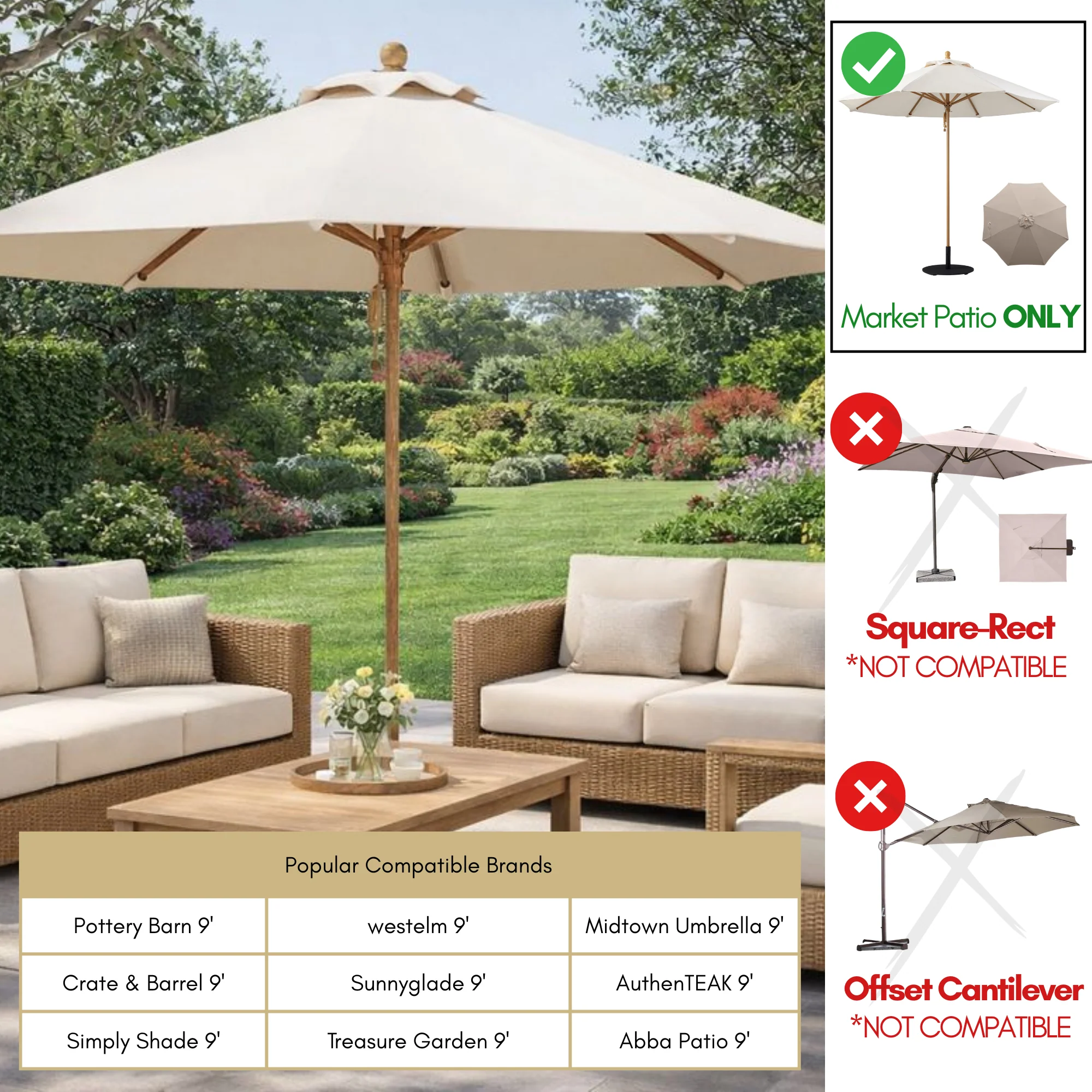 9ft Market Patio Umbrella 6 Rib Replacement Canopy Off-White - Image 7